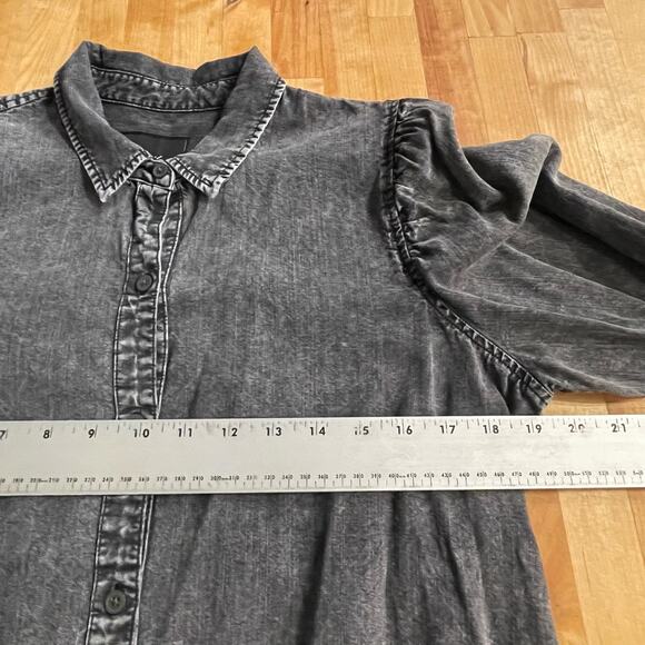 Rails Angelica Top Puff Sleeve Chambray Black Acid Wash Size Large Button up - Picture 5 of 7